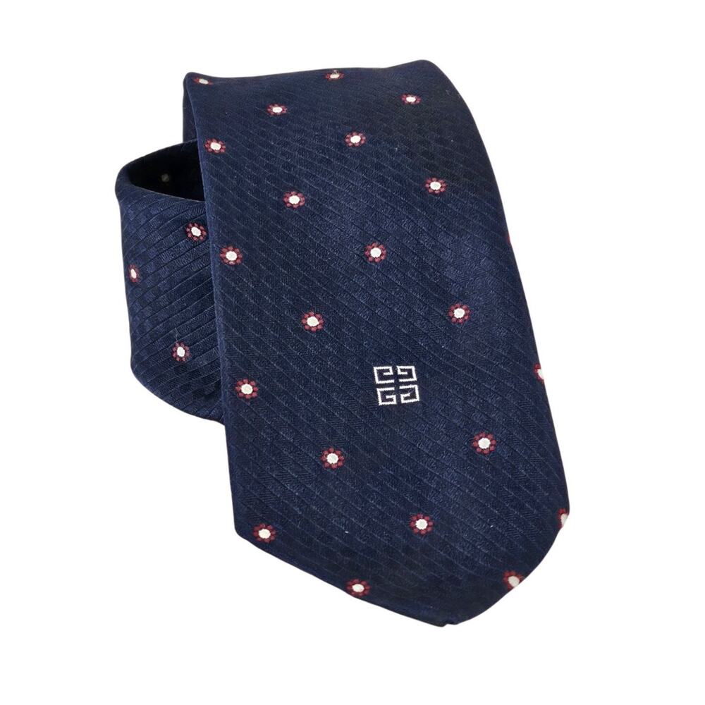 GIVENCHY GENTLEMAN PARIS VINTAGE MEN'S SILK NAVY BLUE POLKA DOT NECK 3" TIE